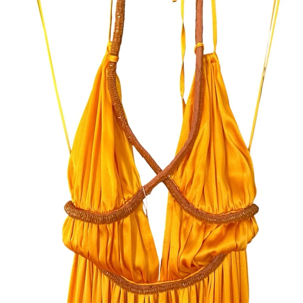 NWT Cult Gaia Salee Strappy Hand Beaded Silk Gown Marigold Size 4 - Picture 6 of 15